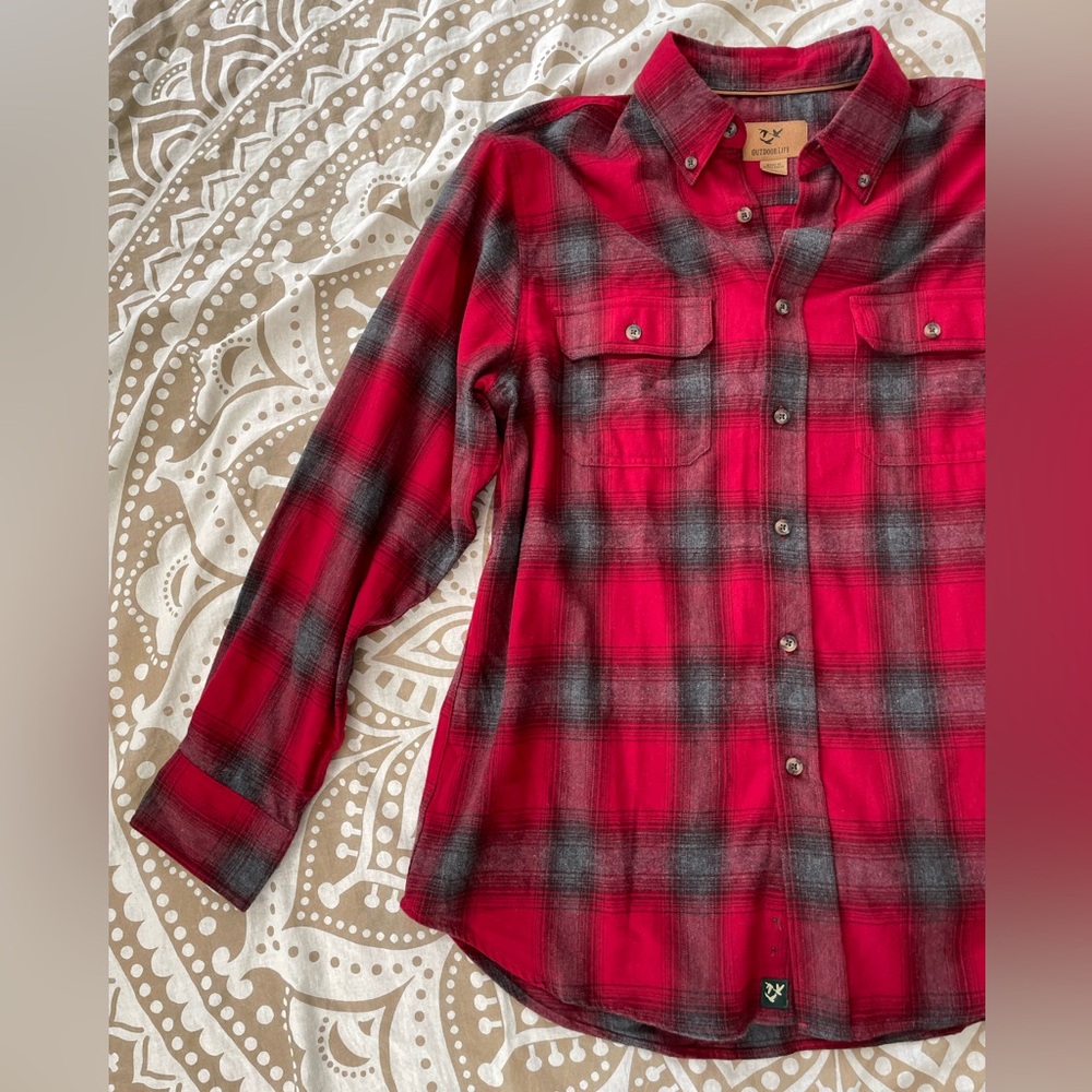 Men’s Outdoor Life NWOT Cotton Red Gray and Black Flannel Shirt - Picture 6 of 9